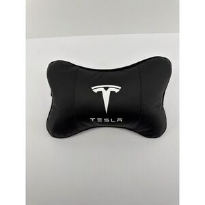 Black Tesla Car Neck Pillow Headrest Cushion Lumbar Support W/ Adjustable Strap
